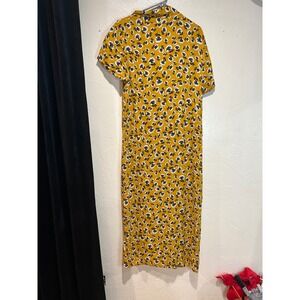 Dip Womens Mustard Yellow Floral Viscose Short Sleeve Midi Shirt Dress Size 16